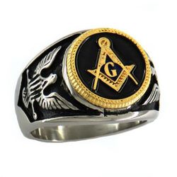 Bricks Masons Master mason eagle square og kompas frimurerisk rustfrit stål ring Sølvørn 13