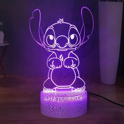 Lovely Stitch 3D LED Night Light, Cartoon Lilo & Stitch Bordlampe, Jenter bordlampe, Baby soverom Sleeping Night Lamp, Nattbordslampe, Birthday Light