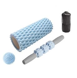 Coosilo 3stk Yoga Massager Fitness Udstyr, yoga kolonne Massage Stick Yoga Ball blå