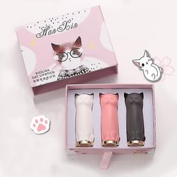 3 stk / sæt læbestift vandtæt makeup sæt tegneserie kat læbestift