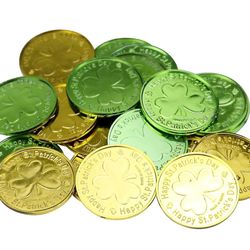 St. Patrick's Lucky Coins, Plastklövermynt för Party Decoration Favors, 100st / guld och grönt