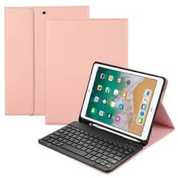 Yhteensopiva iPad Air (2013) / Air 2 / 9,7 tuuman (2017) / (2018) Bluetooth-näppäimistön nahkakotelotelineen kynäpaikalla VaaleanpunainenKulta