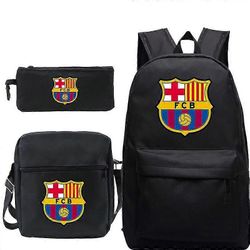 Lel Messi -reppu Lel Messin ympärillä Opiskelijalaukku Olkalaukku Penaalikotelosarja. Musta kuvio 4 three piece suit