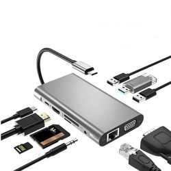 Usb Type C Hub Type-c Til Hdmi 4k Vga-adapter Rj45 Lan Ethernet Sd Tf Usb-c 3.0 Typec 3.5 mm Jack Audio Video til Macbook Pro Otg