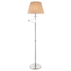 Interiors 1900 Lighting Stanford 1 Light Swing Arm Gulvlampe Poleret nikkelplade med beige skygge, E27
