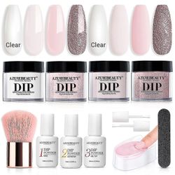 Hgbd-taivaansininenkauneus Nude Pink Glitter läpinäkyvä neutraali iho dippijauhe Kynsien aloituspakkaus Ystävänpäivälahja, kaikkina vuodenaikoina 4...