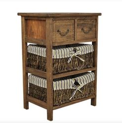 Ruili Hytte i landlig stil 3 lag natbord vintage med 2 kurve Hvid