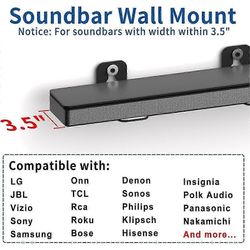 Universal Soundbar Wall Mount Kit -kiinnikkeet kappaleen soundbarille Musta