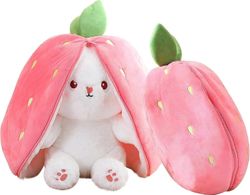 SBSG Easter Bunny pehmolelu, porkkana- ja mansikkapupu pehmonukke vetoketjulla, käännettävä halattava pupu pehmo lapsille ja aikuisille (mansikka, ...