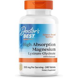 Doctor's Best Lääkärin parhaat imeytyvät magnesium 100mg välilehdet 240