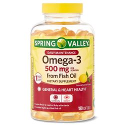 Spring Valley Kevätlaakson päivittäinen huolto omega-3-kalaöljy ravintolisä, 500 mg, 180 ea