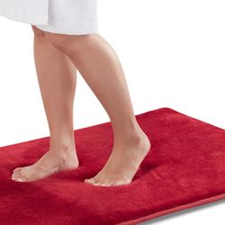 Linkrunning Memory Foam Bath Mat Non Slip Absorbent Super Cozy Velvet Badeværelse Tæppe Tæppe (20 inches X 32 inches, Rød) 20in*32in