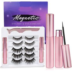 Zhuopai Magnetisk eyeliner og øjenvipper sæt&5 par falske øjenvipper & let at bære Pink