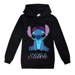 7-14 år Kids Stitch Print Lhoodie Pullover Topper Casual Hooded Sweatshirts Svart 9-10 Years