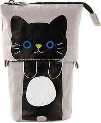 teleskooppinen penaali kangas penaalit, söpö kissakuvio kynäpidike, kawaii penaali (harmaa)