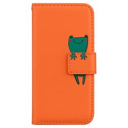 Foxdock Etui til Samsung Galaxy A10 Cover Stødsikker Sjov 3d Animal Frog Flip Pu Læder Sød magnetisk lukning Stativ Tegnebog Cover - Orange