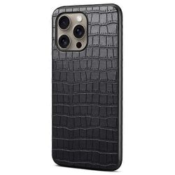 Yhteensopiva iPhone 16 Pro Max -kotelon kanssa Krokotiili Tekstuuri Nahkapinnoitettu PC + TPU Puhelimen Kansi Musta