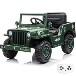 Kijana Willys Electric Army Car - lapsille - 12V - 1-6 vuotta Vihreä 60 x 110 x 58 cm