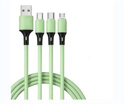 3 i 1 silikone multi-USB-oplader opladningskabelledning til Iphone Type C Android Micro Grøn
