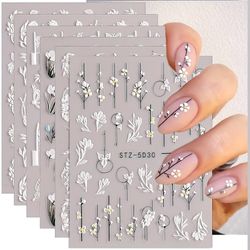 6 ark / sett 5d preget Camellia Nail Art klistremerker Self Adhesive Flower Butterfly Nail Art Decals Set For Nail Art Decoration Nail Art Rekvisita