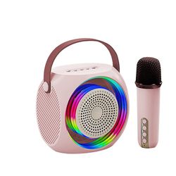 Trådløs karaoke-højttalermikrofon med farvelys Udendørs bærbar karaokemaskine til hjemmefest Pink