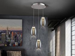 Schuller Lighting Nebula Integreret LED 3 Lys Krystal Klynge Drop Loft Vedhæng Chrome