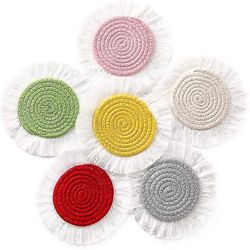 Hmwyv Hmwy-6 Pcs Coasters For Drink Coaster Boho Hånd vævet Round Coasters med kvast absorberende