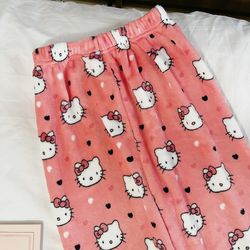 Fsu Sanrio Hello Kitty Flanell pyjamas Kvinners høst og vinter Cartoon Kt Cat Plus Velvet Varm Casual Graffiti Halloween Pants M lk2594-WWW