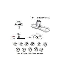 BodyJewelryOnine 25 Sæt af klasse 23 solid titanium dermal ankerbase & 3 mm top