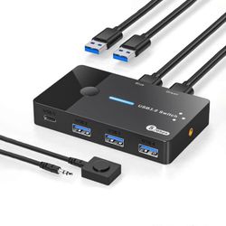 KVM-kytkin 2 tietokoneelle USB3.0 KVM-kytkin 2 in 4 ulos USB3.0-portti hiirelle Näytöt Näppäimistöt Tulostimen tarvikkeet Monivärinen