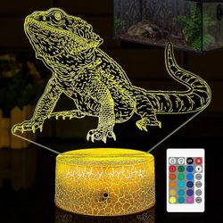 Shxx Bearded Dragon Night Light Lamp -16 Led Färger Förändring &usb Uppladdningsbart skägg Dragon Tank Dekor Belysning Sovrum Lampa-cool 3d Illusio...