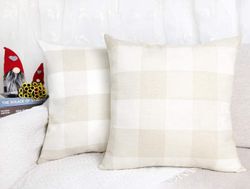 Linkrunning Sæt med 2 Farmhouse Buffalo Check Plaid Throw Pudebetræk Pudebetræk Polyester Linned til efterårsindretning Beige og hvid, 18 x 18 tommer