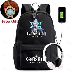 Genshin Impact -reppu Koulun opiskelijan kangasreppu pojille Tytöt Varkaudenesto-USB-reppu Avaimenperä Miehet Naiset Matkalaukut CG0040387