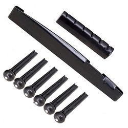 Bærbar 6 streng guitar bridge pins sadel møtrik akustisk kvæg tailpiece Sort