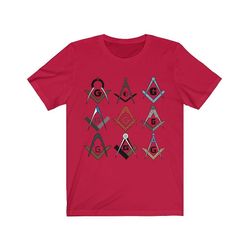 Bricks Masons Firkantet og kompas symboler frimurerisk t-shirt Rød Xl