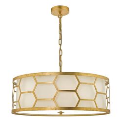 Dar Lighting DAR EPSTEIN Cylindrical Pendant Light Gold Med Elfenben Shade & Frosted Glass Diffuser, 4x E27