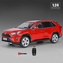 1/24 Toyota Rav4 Suv Sport Diecast Alloy Miniatyyri leluautomalli Kaukosäädin Ääni Valo Pull Back Collection Lahja pojalle Punainen