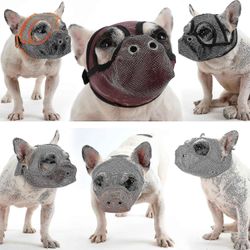 Pet Dog Muzzles Justerbar pustende Dog Mouth Cover Anti Bark Bite For fransk Bulldog Pug Training Grå rød M