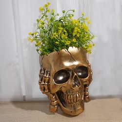 Flower Pot Kraniehoved blomsterpotter Gotisk skeletplanter Container Office Planter Saftig plantearrangør Halloween bordplade ornament D
