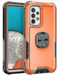 Sotilasluokan koko kehon iskunkestävä kotelo Samsung Galaxy A53 / A73 / A33 360 -renkaalle Kickstand_Sep Oranssi