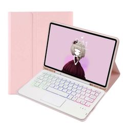 Samsung Galaxy Tab A8 10.5 (2021) A08B-AS Candy Color taustavalo Bluetooth-näppäimistö nahkainen tablettikotelo (vaaleanpunainen)