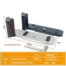 Pikalukitus L-levypohja puinen kahva Nikon FM2 FM3A FE FE2 -kameran lisävarusteille Hopea