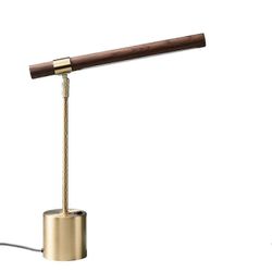 Säädettävä LED-pöytävalaisin pähkinävarjostimella, vuosisadan puolivälin moderni messinki- ja puinen pöytävalaisin hwy