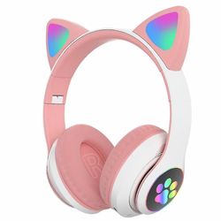 Kuulokkeet Cat Ear langattomat kuulokkeet, Led-valo Bluetooth-kuulokkeet Vaaleanpunainen