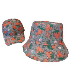 Menn Ladies Strawberry Print Bomull Baseball Cap Fisherman Cap Justerbar Summer Hat Sun Hat, sett med 2pcs-1baseball Cap, 1fisherman Cap