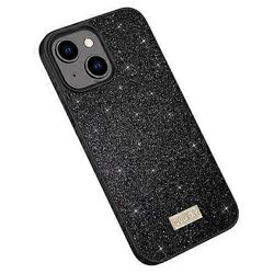 IPhone 15: lle SULADA Glittery PC + TPU + käsintehty nahkainen matkapuhelinkotelo Musta