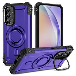Samsung Galaxy A56 5G Magneettinen Kotelo Linssi Jalusta PC TPU Iskunkestävä Puhelimen Kuori - Violetti Monivärinen Purple