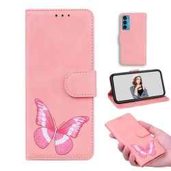 Etui til Motorola Moto Edge 2021 Butterfly Cover Premium Læder Magnetisk- Pink