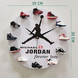 Silent Wall Clock Home Decor Diy Sneaker 3d Jordan Nike Michael Jordan Sko Klokke Veggklokker AJX1-12 12 Inch