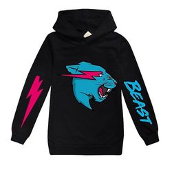 Sipin Barn Mr Beast Lightning Cat hettegenser genser Pullover hette hettegenser topper Svart 110